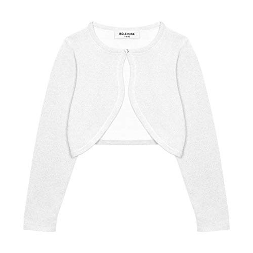 Bolerose Mädchen Langarm Bolero Funkeln Strickjacke Kinder (Helles Silber, 13-14 Jahre) von Bolerose