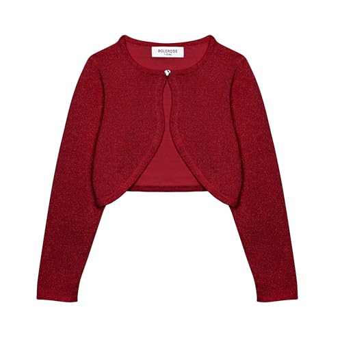 Bolerose Mädchen Langarm Bolero Funkeln Strickjacke Kinder (Rot, 11-12 Jahre) von Bolerose