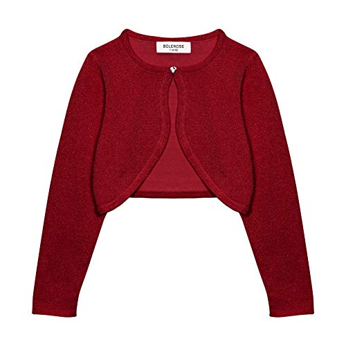 Bolerose Mädchen Langarm Bolero Funkeln Strickjacke Kinder (Rot, 13-14 Jahre) von Bolerose