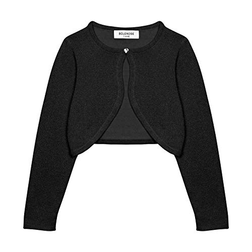 Bolerose Mädchen Langarm Bolero Funkeln Strickjacke Kinder (Schwarz, 11-12 Jahre) von Bolerose