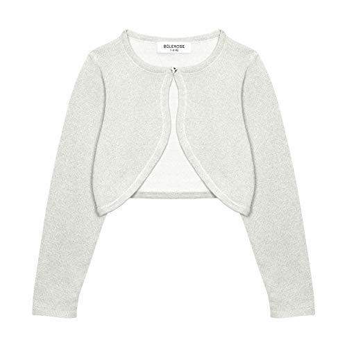 Bolerose Mädchen Langarm Bolero Funkeln Strickjacke Kinder (Silber, 3-4 Jahre) von Bolerose