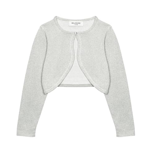 Bolerose Mädchen Langarm Bolero Funkeln Strickjacke Kinder (Silber, 7-8 Jahre) von Bolerose