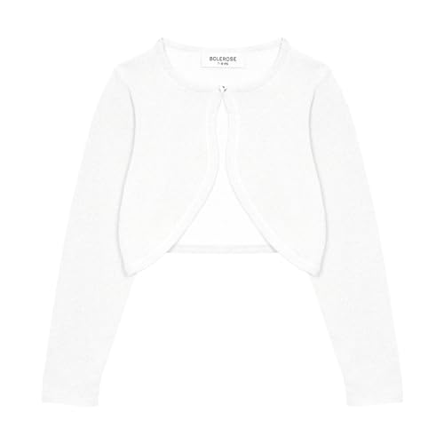 Bolerose Mädchen Langarm Bolero Funkeln Strickjacke Kinder (Weiß - Holografisches Funkeln, 5-6 Jahre) von Bolerose