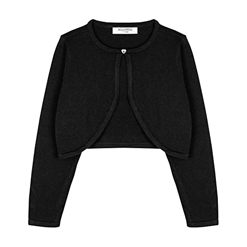 Bolerose Mädchen Langarm Bolero Strickjacke Kinder (Schwarz, 11-12 Jahre) von Bolerose