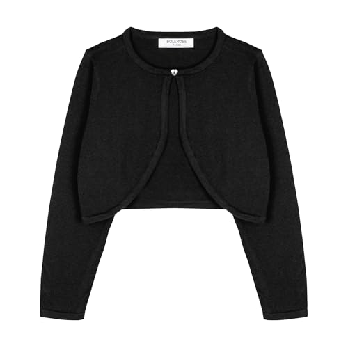 Bolerose Mädchen Langarm Bolero Strickjacke Kinder (Schwarz, 11-12 Jahre) von Bolerose