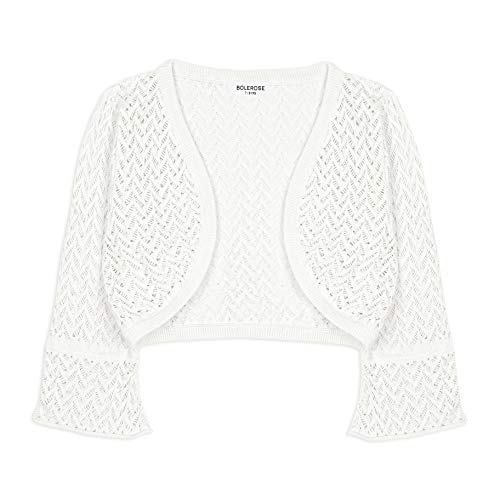 Bolerose Mädchen Langarm Bolero Weitmaschige Strickjacke für Kinder (Elfenbein, 13-14 Jahre) von Bolerose