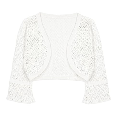 Bolerose Mädchen Langarm Bolero Weitmaschige Strickjacke für Kinder (Elfenbein, 7-8 Jahre) von Bolerose