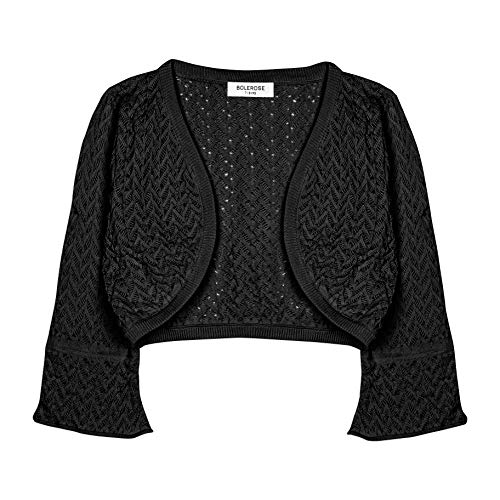 Bolerose Mädchen Langarm Bolero Weitmaschige Strickjacke für Kinder (Schwarz, 11-12 Jahre) von Bolerose