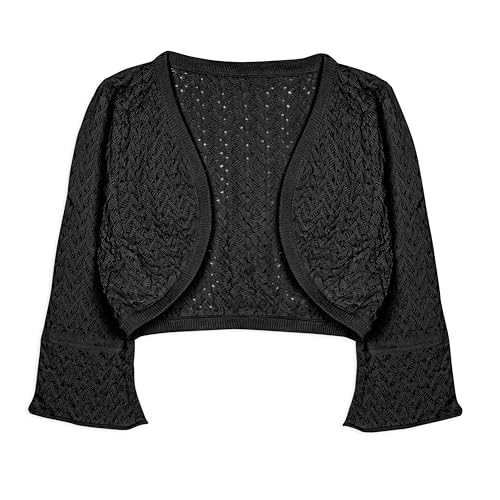 Bolerose Mädchen Langarm Bolero Weitmaschige Strickjacke für Kinder (Schwarz, 9-10 Jahre) von Bolerose