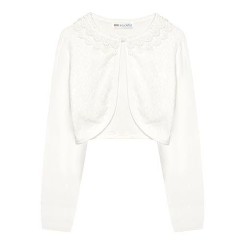 Bolerose Mädchen Lange Ärmel Blumen Spitze Bolero Strickjacke Kinder Zucken (Elfenbein, 9-10 Jahre) von Bolerose