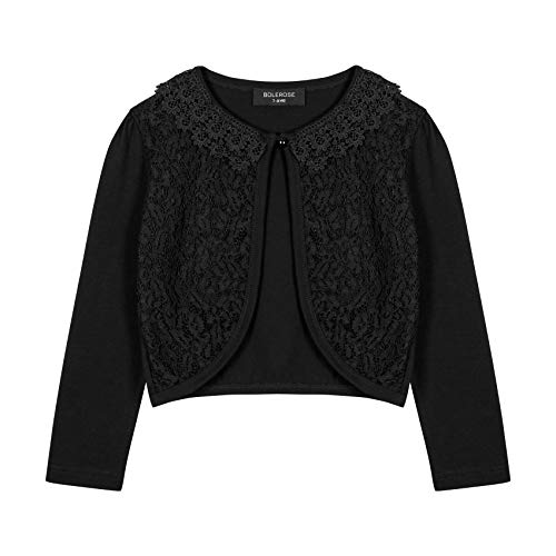 Bolerose Mädchen Lange Ärmel Blumen Spitze Bolero Strickjacke Kinder Zucken (Schwarz, 3-4 Jahre) von Bolerose