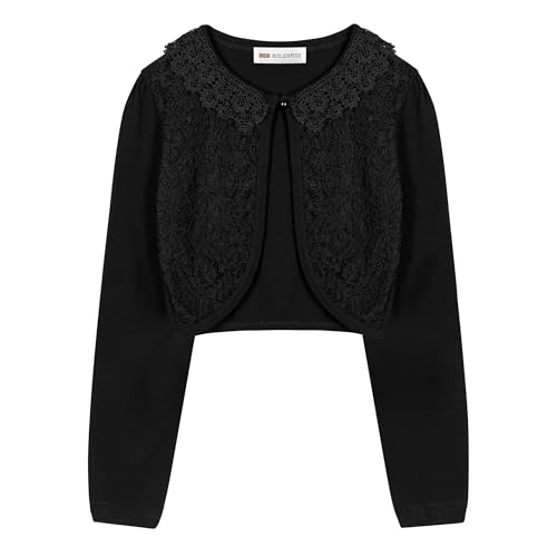 Bolerose Mädchen Lange Ärmel Blumen Spitze Bolero Strickjacke Kinder Zucken (Schwarz, 7-8 Jahre) von Bolerose