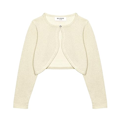 Bolerose Mädchen Lange Ärmel Glitzer Cardigan Kinder Kinder Bolerojäckchen Shrug (Champagnergold, 5-6 Jahre) von Bolerose