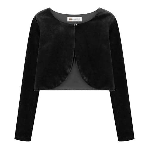 Bolerose Mädchen Lange Ärmel Samt Kinder Kinder Pullover Bolerojäckchen Shrug (Schwarz, 11-12 Jahre) von Bolerose
