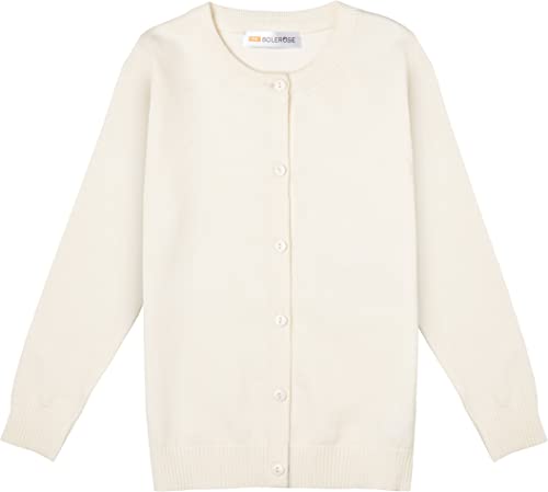 Bolerose Mädchen Lange Ärmel Schuluniform Kinder Cardigan (Elfenbein, 5-6 Jahre) von Bolerose