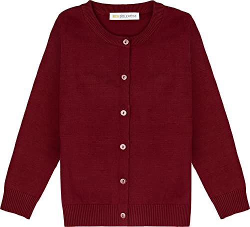 Bolerose Mädchen Lange Ärmel Schuluniform Kinder Cardigan (Weinrot, 3-4 Jahre) von Bolerose