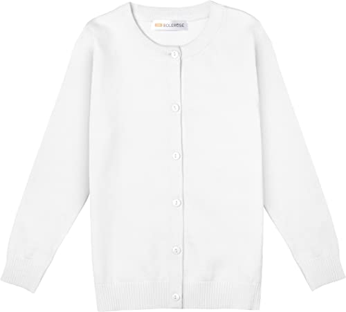 Bolerose Mädchen Lange Ärmel Schuluniform Kinder Cardigan (Weiß, 7-8 Jahre) von Bolerose