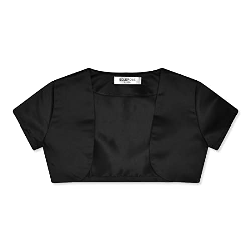 Bolerose Mädchen Satin Kurze Ärmel Bolerojäckchen Kinder Kinder Shrug (Schwarz, 11-12 Jahre) von Bolerose