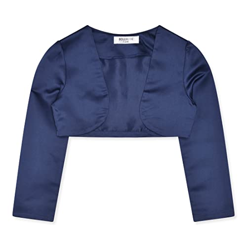 Bolerose Mädchen Satin Lange Ärmel Bolerojäckchen Kinder Kinder Shrug (Nachtblau, 5-6 Jahre) von Bolerose