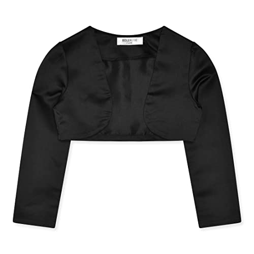 Bolerose Mädchen Satin Lange Ärmel Bolerojäckchen Kinder Kinder Shrug (Schwarz, 3-4 Jahre) von Bolerose