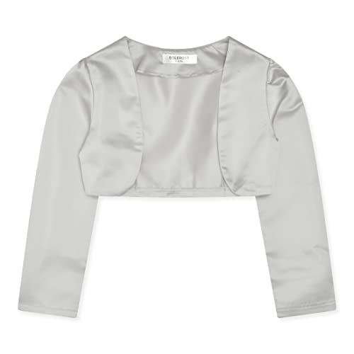 Bolerose Mädchen Satin Lange Ärmel Bolerojäckchen Kinder Kinder Shrug (Silber, 5-6 Jahre) von Bolerose