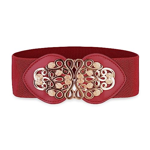 Bolerose Weit Cinch Dehnbares Elastikmaterial Bund Retro Gold Medusa Schnalle Taille Gürtel (Rot, M) von Bolerose