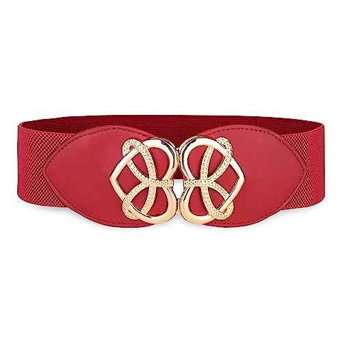 Bolerose Weit Cinch Dehnbares Elastikmaterial Bund Retro Goldenes Herz Schnalle Taille Gürtel (Rot, XL) von Bolerose