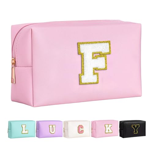 Make-up Tasche für Mädchen und Frauen, personalisierte Make-up Taschen mit Initialen wasserdichter PU Leder Reißverschluss Kulturbeutel Kosmetiktasche von Boletochic