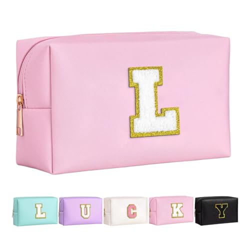 Make-up Tasche für Mädchen und Frauen, personalisierte Make-up Taschen mit Initialen wasserdichter PU Leder Reißverschluss Kulturbeutel Kosmetiktasche von Boletochic