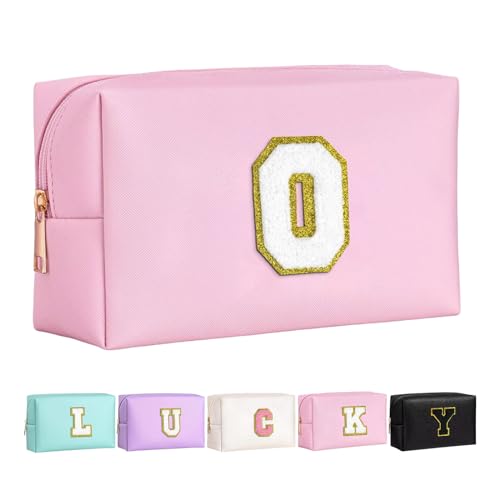 Make-up Tasche für Mädchen und Frauen, personalisierte Make-up Taschen mit Initialen wasserdichter PU Leder Reißverschluss Kulturbeutel Kosmetiktasche von Boletochic