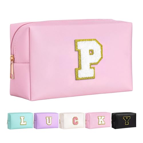 Make-up Tasche für Mädchen und Frauen, personalisierte Make-up Taschen mit Initialen wasserdichter PU Leder Reißverschluss Kulturbeutel Kosmetiktasche von Boletochic