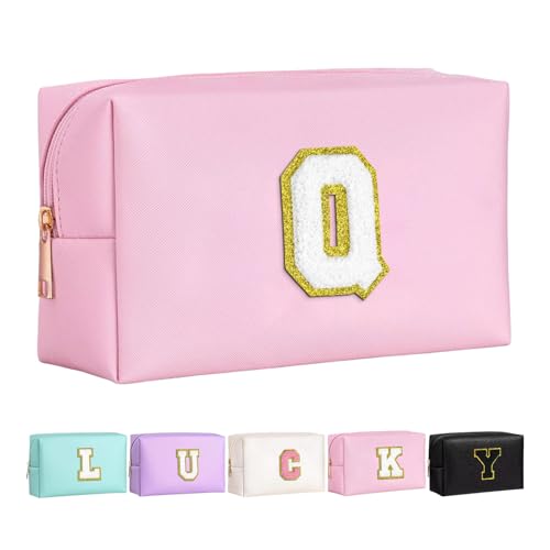 Make-up Tasche für Mädchen und Frauen, personalisierte Make-up Taschen mit Initialen wasserdichter PU Leder Reißverschluss Kulturbeutel Kosmetiktasche von Boletochic
