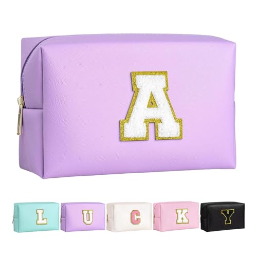 Make-up Tasche für Mädchen und Frauen, personalisierte Make-up Taschen mit Initialen wasserdichter PU Leder Reißverschluss Kulturbeutel Kosmetiktasche von Boletochic