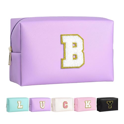 Make-up Tasche für Mädchen und Frauen, personalisierte Make-up Taschen mit Initialen wasserdichter PU Leder Reißverschluss Kulturbeutel Kosmetiktasche von Boletochic