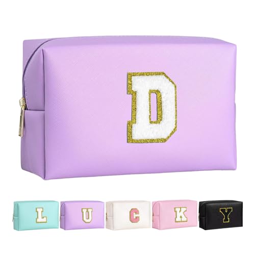 Make-up Tasche für Mädchen und Frauen, personalisierte Make-up Taschen mit Initialen wasserdichter PU Leder Reißverschluss Kulturbeutel Kosmetiktasche von Boletochic