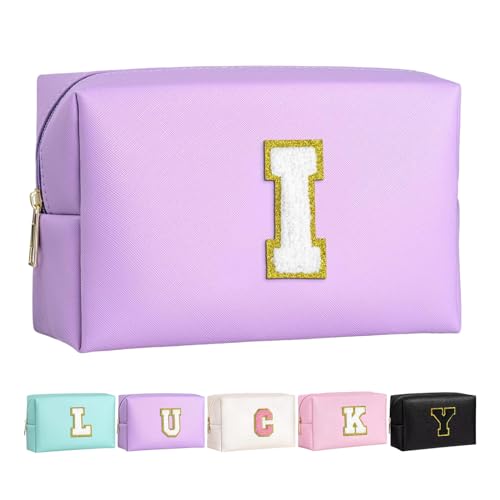 Make-up Tasche für Mädchen und Frauen, personalisierte Make-up Taschen mit Initialen wasserdichter PU Leder Reißverschluss Kulturbeutel Kosmetiktasche von Boletochic