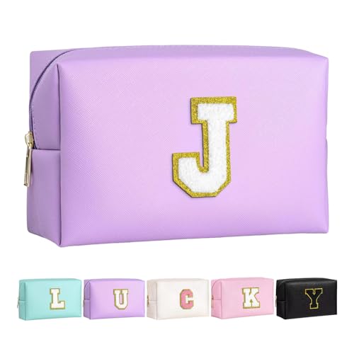 Make-up Tasche für Mädchen und Frauen, personalisierte Make-up Taschen mit Initialen wasserdichter PU Leder Reißverschluss Kulturbeutel Kosmetiktasche von Boletochic