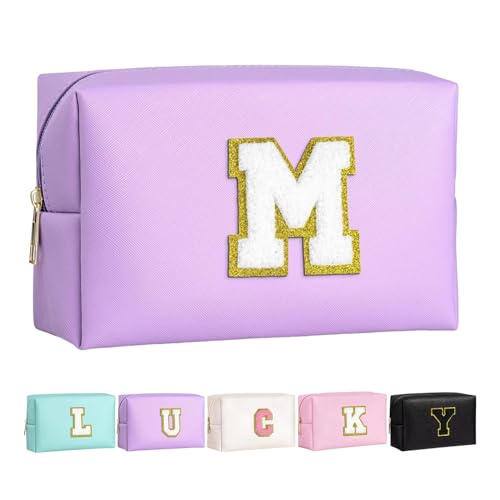 Make-up Tasche für Mädchen und Frauen, personalisierte Make-up Taschen mit Initialen wasserdichter PU Leder Reißverschluss Kulturbeutel Kosmetiktasche von Boletochic