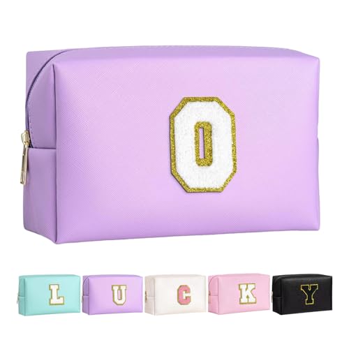 Make-up Tasche für Mädchen und Frauen, personalisierte Make-up Taschen mit Initialen wasserdichter PU Leder Reißverschluss Kulturbeutel Kosmetiktasche von Boletochic
