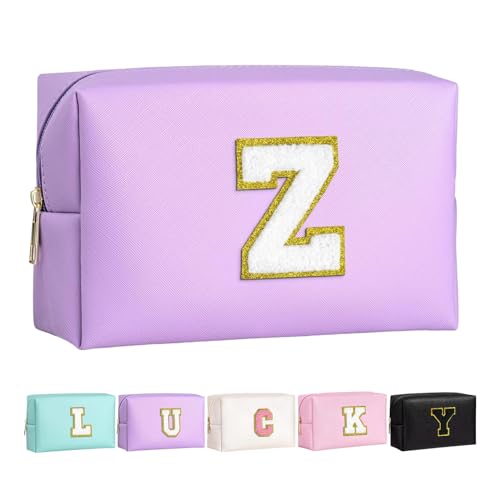 Make-up Tasche für Mädchen und Frauen, personalisierte Make-up Taschen mit Initialen wasserdichter PU Leder Reißverschluss Kulturbeutel Kosmetiktasche von Boletochic