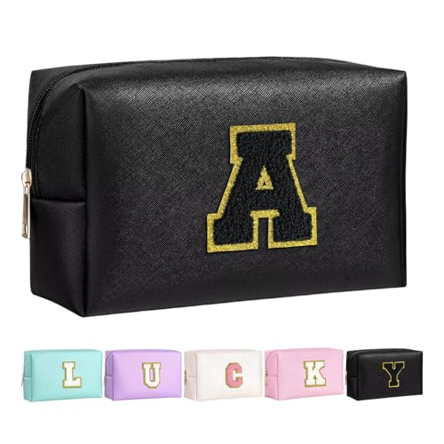 Make-up Tasche für Mädchen und Frauen, personalisierte Make-up Taschen mit Initialen wasserdichter PU Leder Reißverschluss Kulturbeutel Kosmetiktasche von Boletochic