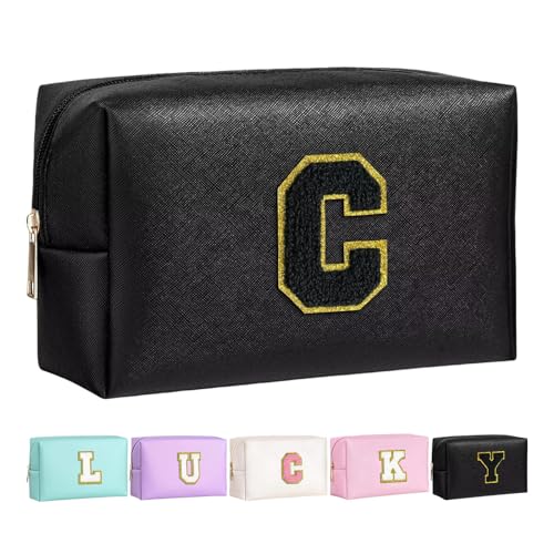 Make-up Tasche für Mädchen und Frauen, personalisierte Make-up Taschen mit Initialen wasserdichter PU Leder Reißverschluss Kulturbeutel Kosmetiktasche von Boletochic