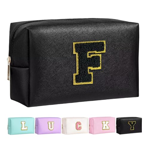 Make-up Tasche für Mädchen und Frauen, personalisierte Make-up Taschen mit Initialen wasserdichter PU Leder Reißverschluss Kulturbeutel Kosmetiktasche von Boletochic