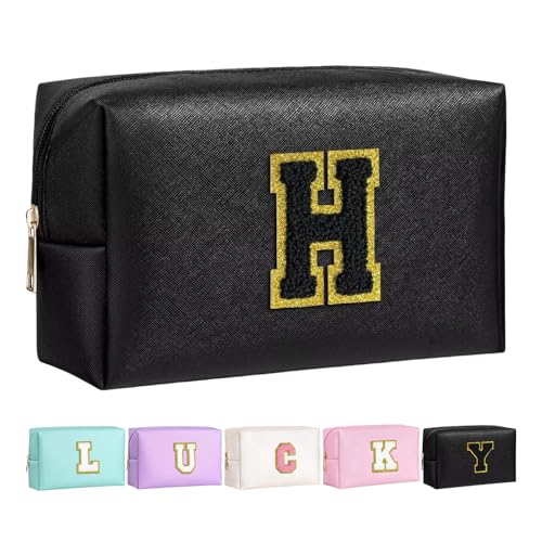 Make-up Tasche für Mädchen und Frauen, personalisierte Make-up Taschen mit Initialen wasserdichter PU Leder Reißverschluss Kulturbeutel Kosmetiktasche von Boletochic