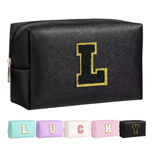 Make-up Tasche für Mädchen und Frauen, personalisierte Make-up Taschen mit Initialen wasserdichter PU Leder Reißverschluss Kulturbeutel Kosmetiktasche von Boletochic