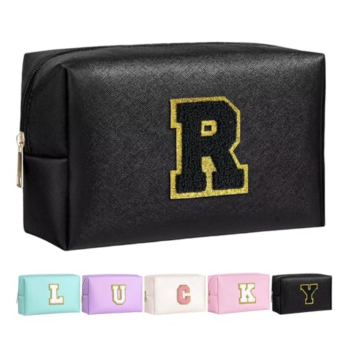 Make-up Tasche für Mädchen und Frauen, personalisierte Make-up Taschen mit Initialen wasserdichter PU Leder Reißverschluss Kulturbeutel Kosmetiktasche von Boletochic