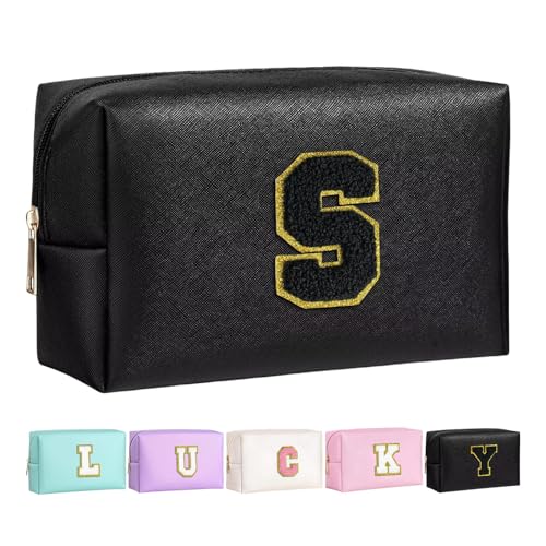Make-up Tasche für Mädchen und Frauen, personalisierte Make-up Taschen mit Initialen wasserdichter PU Leder Reißverschluss Kulturbeutel Kosmetiktasche von Boletochic