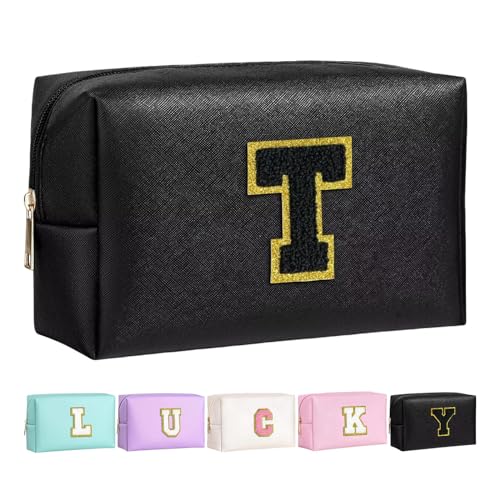 Make-up Tasche für Mädchen und Frauen, personalisierte Make-up Taschen mit Initialen wasserdichter PU Leder Reißverschluss Kulturbeutel Kosmetiktasche von Boletochic