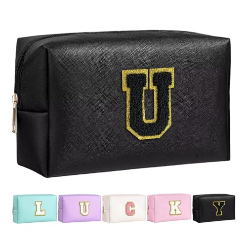 Make-up Tasche für Mädchen und Frauen, personalisierte Make-up Taschen mit Initialen wasserdichter PU Leder Reißverschluss Kulturbeutel Kosmetiktasche von Boletochic