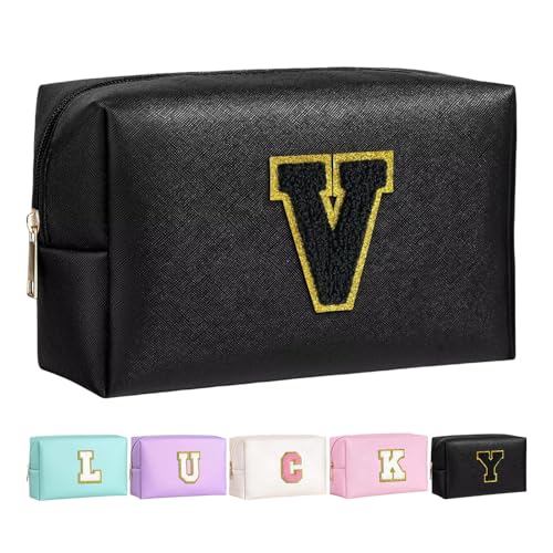 Make-up Tasche für Mädchen und Frauen, personalisierte Make-up Taschen mit Initialen wasserdichter PU Leder Reißverschluss Kulturbeutel Kosmetiktasche von Boletochic